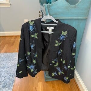 Dressbarn Black Blazer with Blue and Green Embroidery